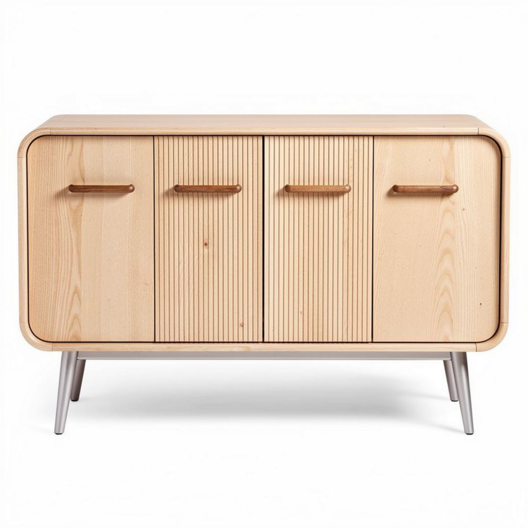 Wooden sideboard with four doors and metal legs 90 x 40 x 70cm