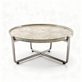 Circular metal coffee table with decorative embossed surface 80 x 80 x 30cm