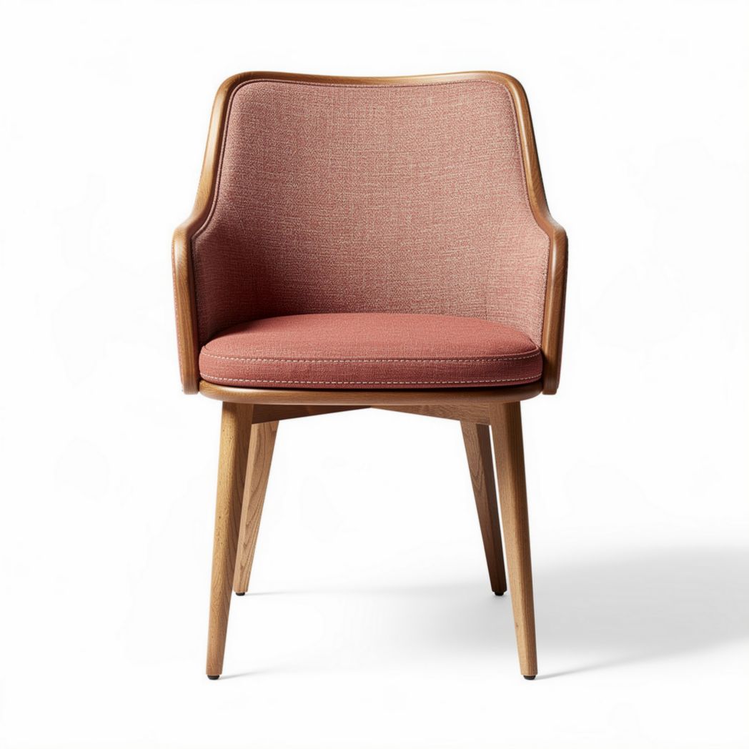 Upholstered accent chair with wooden legs in soft pink fabric 50 x 55 x 80cm