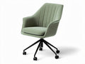 Green upholstered ergonomic office chair with adjustable height and rolling base