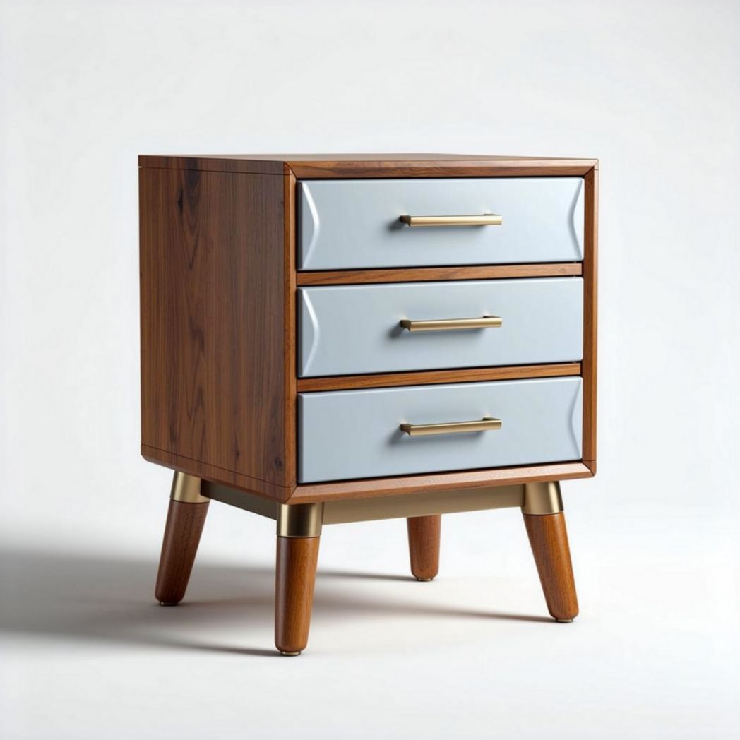 Wooden nightstand with three storage drawers and gold hardware 50 x 40 x 60cm