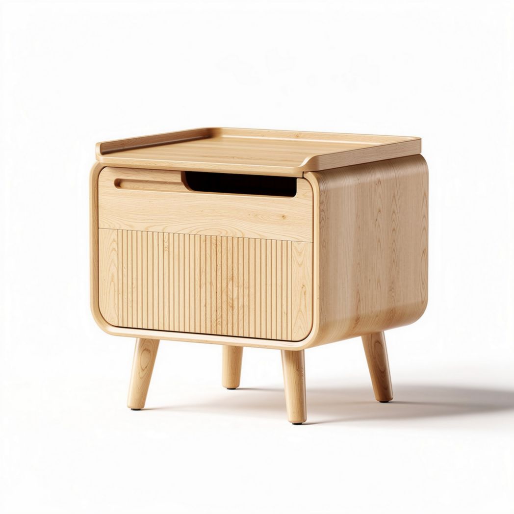 Wooden nightstand with open shelf and drawer 45 x 40 x 40cm natural finish