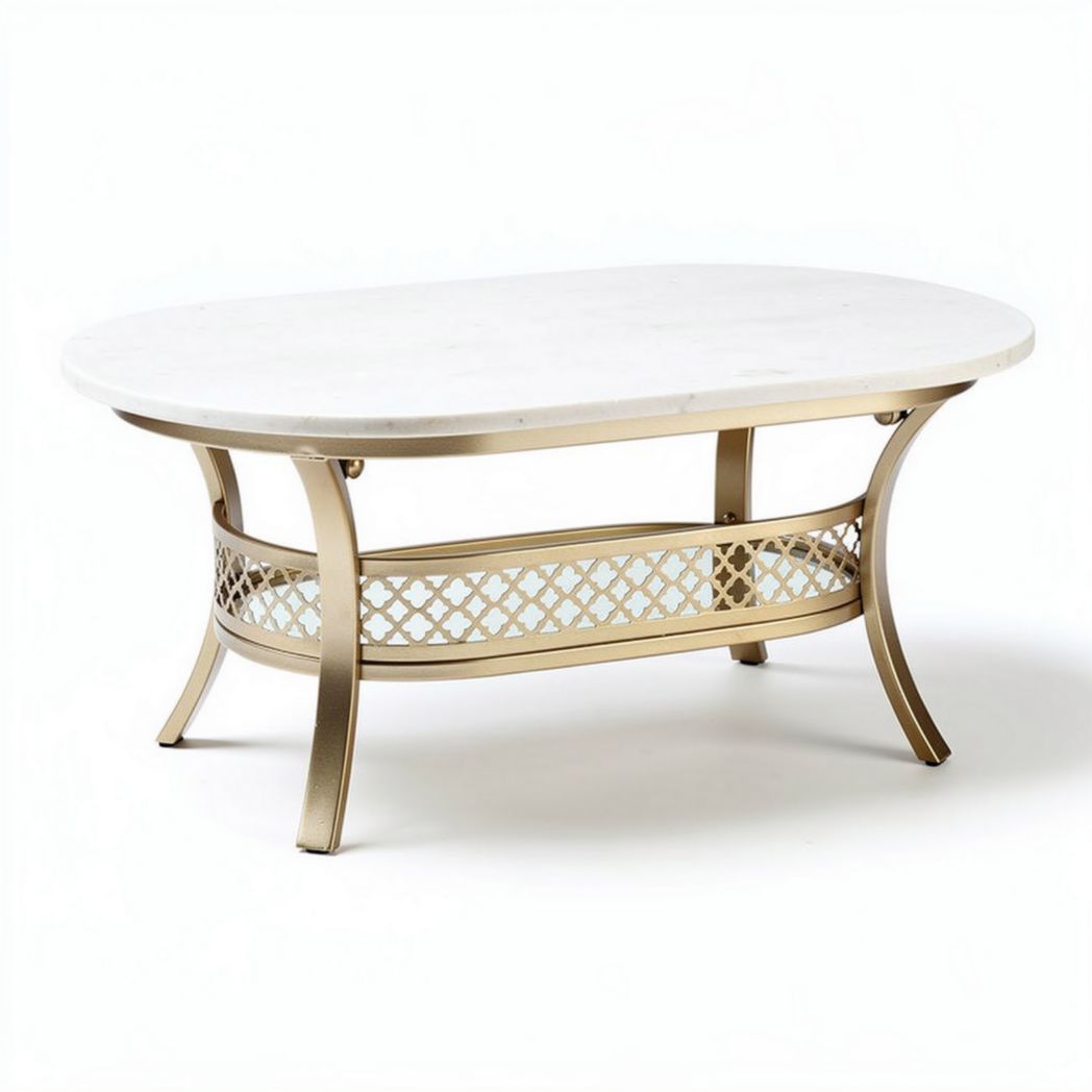 Marble top coffee table with metal base in gold finish 110 x 65 x 45cm