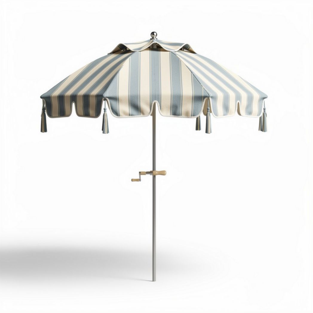 Striped outdoor market umbrella with aluminum pole and adjustable clamp 200 x 200 x 250cm