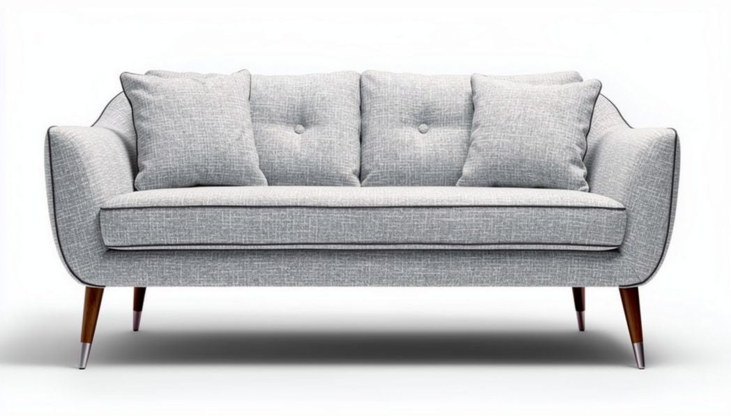 Modern grey fabric sofa with wooden legs and removable cushions 180 x 75 x 85cm