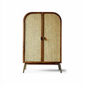 Rattan and wood two-door storage cabinet 80 x 40 x 160cm in natural color