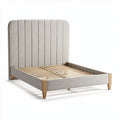 Upholstered bed frame with wooden slats in light grey color 200 x 160 x 100cm