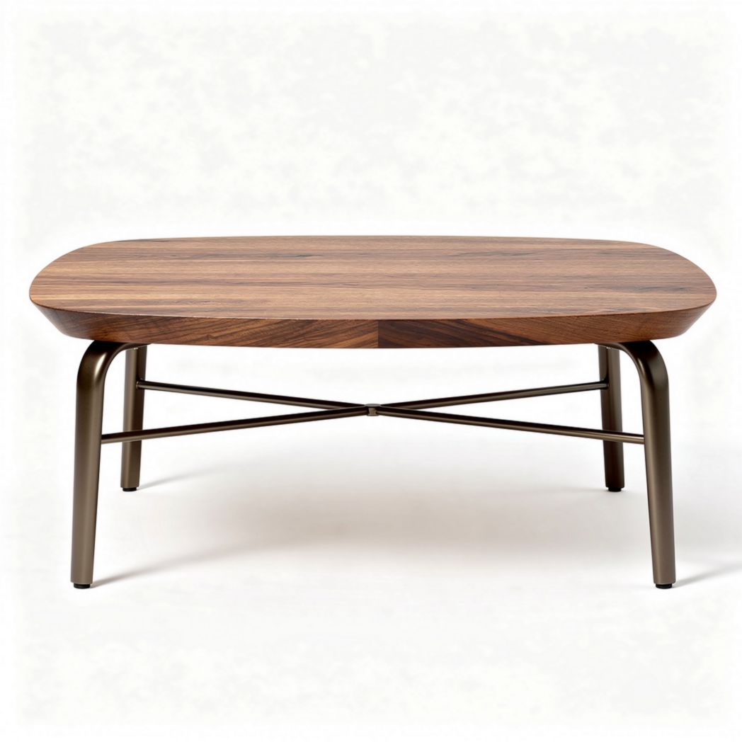 Natural wood coffee table with metal legs and contemporary design 120 x 70 x 40cm
