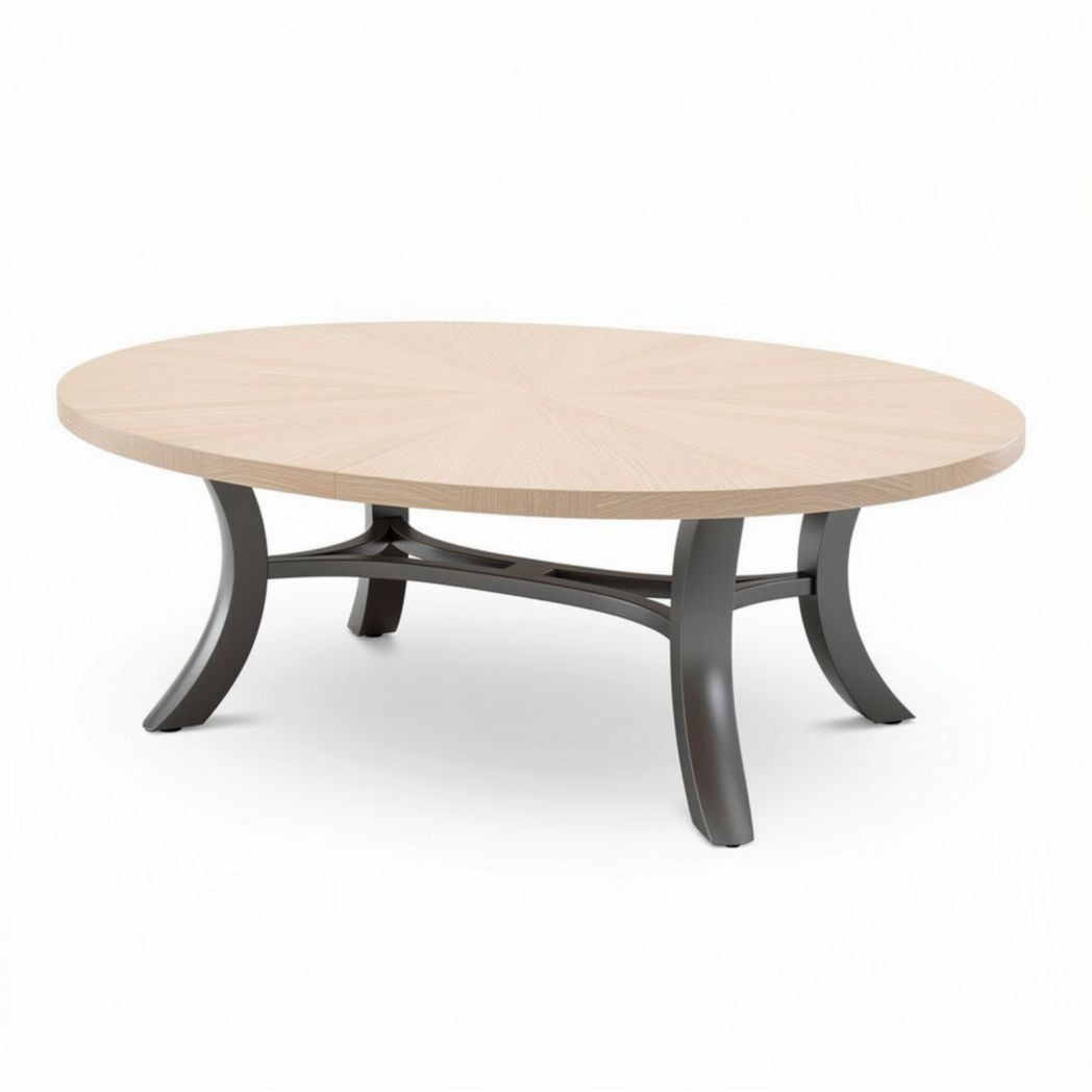 Wooden oval coffee table with metal base 120 x 120 x 45cm natural color