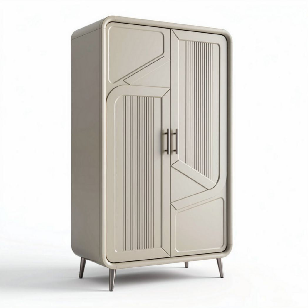 Retro style two-door storage cabinet with metal legs in beige color 80 x 40 x 150cm