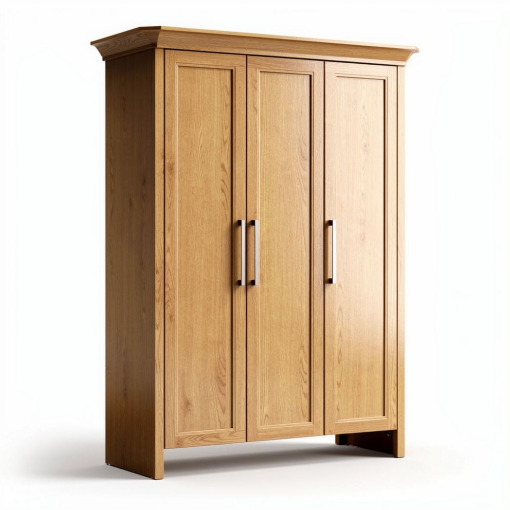 Three-door wooden wardrobe in natural oak finish with minimalist design 120 x 60 x 190cm