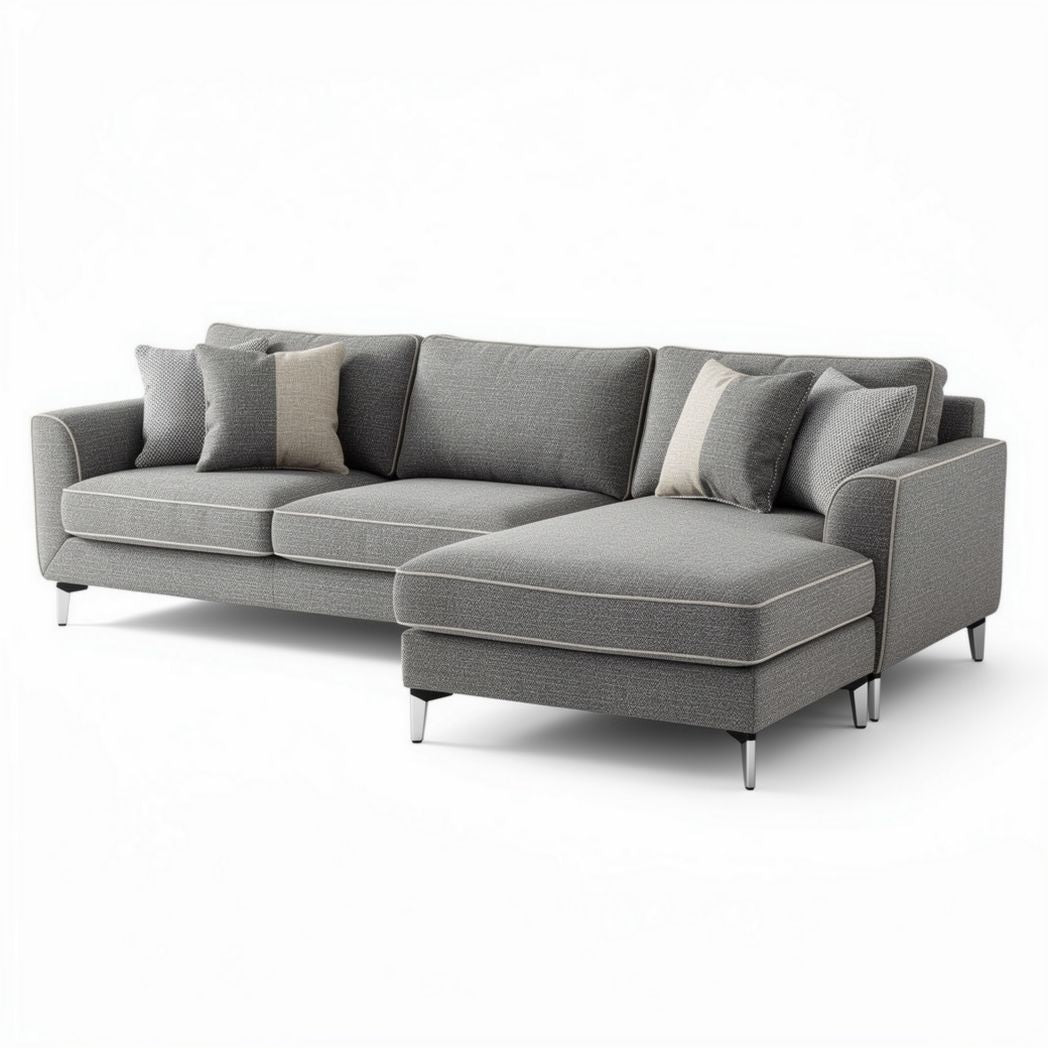 Modern sectional sofa with chaise in gray fabric 230 x 90 x 85cm