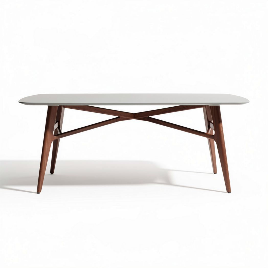 Wood and white tabletop coffee table with dimensions 150 x 75 x 75cm