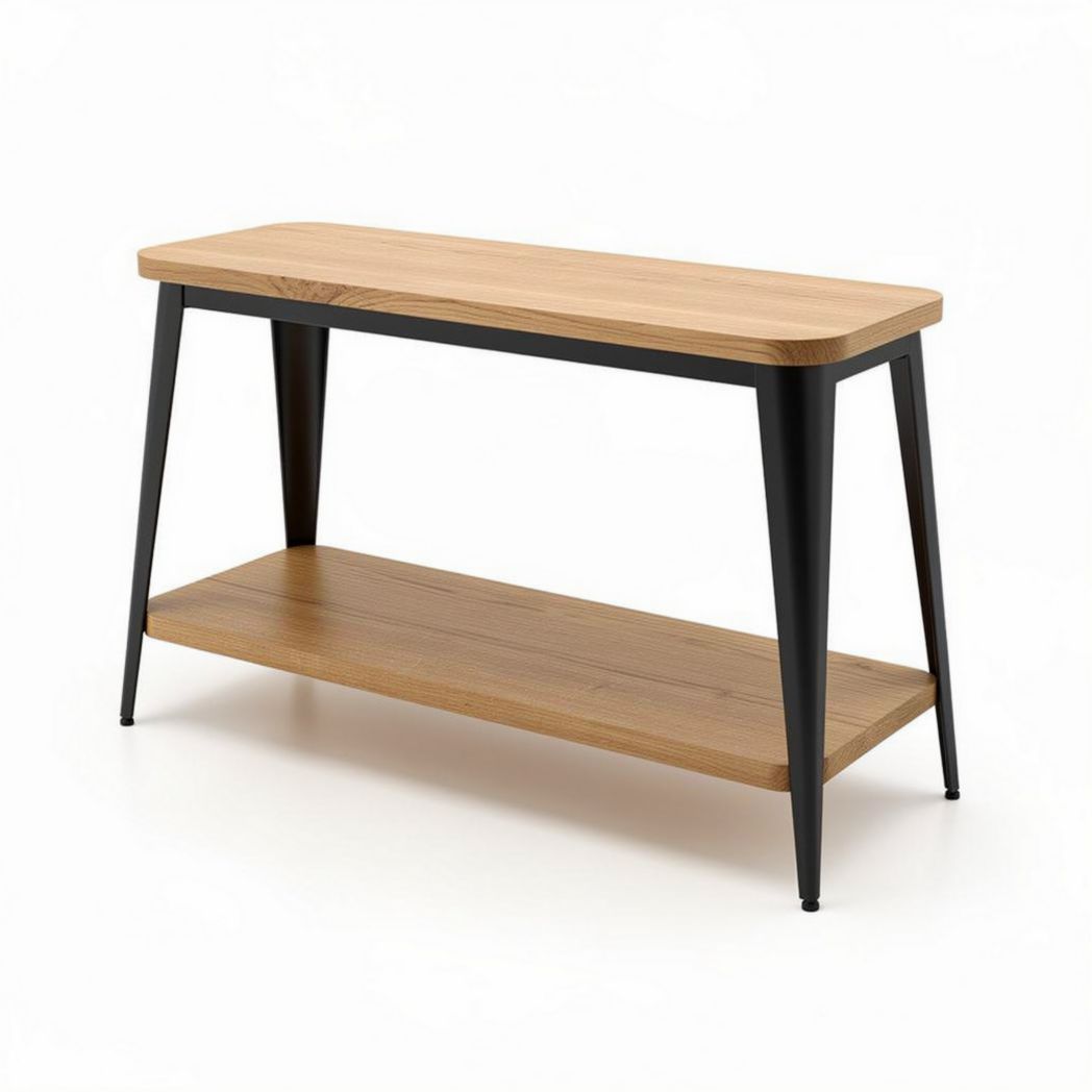 Wood and metal console table with lower shelf for living room 120 x 40 x 75cm