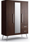 Wooden wardrobe with mirror doors and two drawers 180 x 90 x 50cm brown